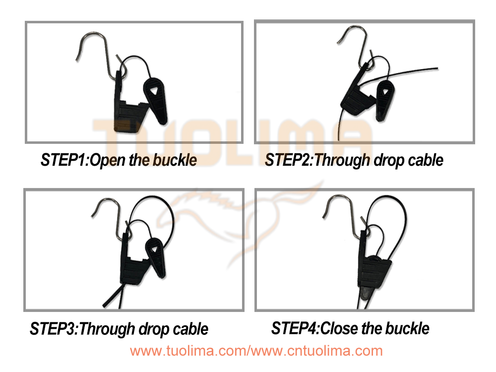How to pole mount S-Hook fiber optic drop cable tension clamp?